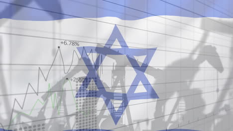 Animación-De-Plataformas-Petrolíferas-Y-Procesamiento-De-Datos-Financieros-Sobre-La-Bandera-De-Israel.