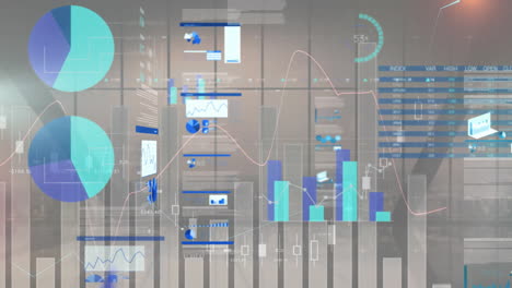 Animation-Der-Finanzdatenverarbeitung-über-Raster-Und-Stadtbild
