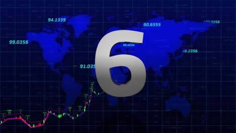 Animation-of-financial-data-processing-over-countdown-and-world-map