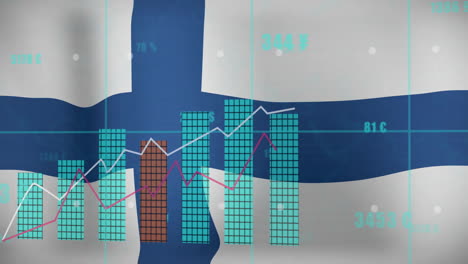 Animation-Eines-Balkendiagramms-Zur-Datenverarbeitung-über-Der-Flagge-Finnlands