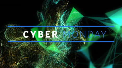 Animation-of-cyber-monday-text-over-green-glowing-mesh-background