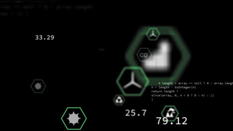 Animation-Von-Öko-Symbolen-Und-Datenverarbeitung-Auf-Schwarzem-Hintergrund