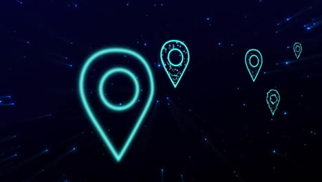 Animation-of-location-pin-icons-with-connections-and-data-processing-over-dark-background