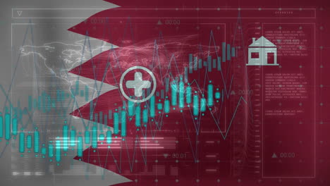 Animation-of-financial-data-processing-over-flag-of-qatar