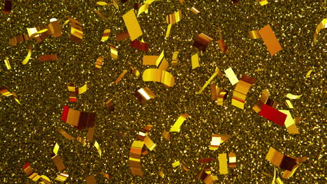 Animation-of-gold-confetti-falling-over-glowing-background