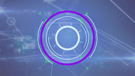 Animation-Eines-Kreisförmigen-Scanners-über-Netzwerkverarbeitungsdaten-Auf-Blauem-Hintergrund