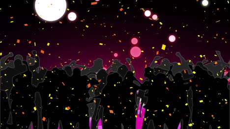 Animation-of-confetti-falling-over-people-dancing-on-black-background