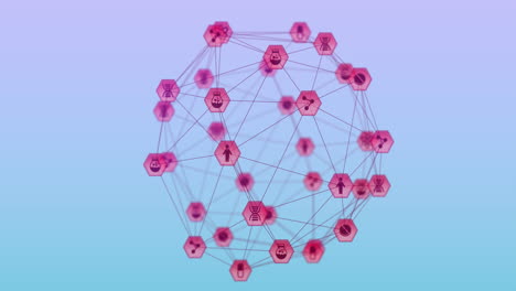 Animation-Eines-Globalen-Netzwerks-Von-Kommunikations--Und-Wissenschaftssymbolen-Auf-Blauem-Hintergrund
