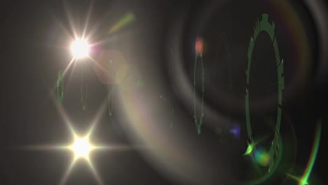 Animation-of-loading-circles-forming-tunnel-and-lens-flares-moving-against-black-background