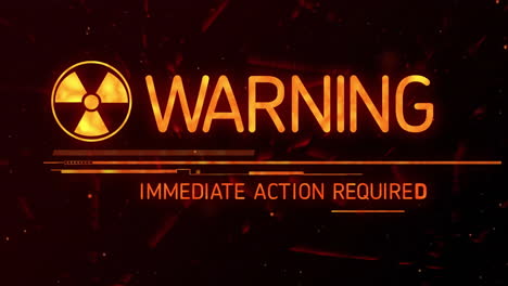 Animation-of-warning-text-over-biohazard-sign-on-dark-background