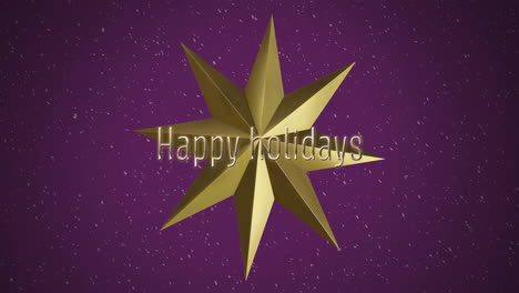 Animation-of-happy-holidays-text-over-snowfall-and-star-against-abstract-background