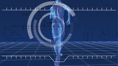 Animación-Del-Escáner-Sobre-La-Sección-Transversal-Del-Cuerpo-Masculino-Corriendo-Sobre-Fondo-Azul