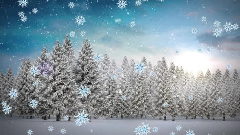 Animation-of-snow-falling-over-winter-landscape-at-christmas