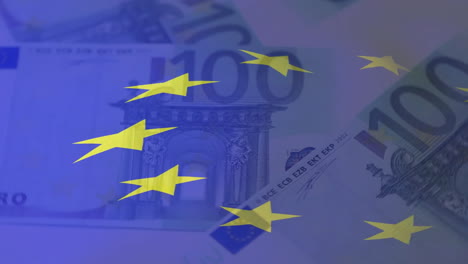 Animation-of-flag-of-european-union-over-euro-currency-bills