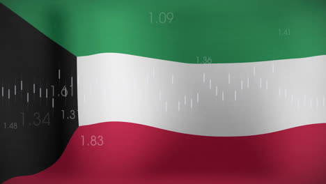 Animation-Eines-Diagramms-Und-Der-Verarbeitung-Von-Daten-über-Der-Flagge-Kuwaits