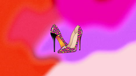 Animation-of-high-heels-with-leopard-print-on-colourful-background