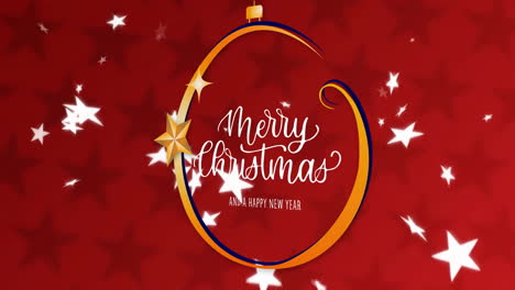Animation-of-merry-christmas-text-and-snow-falling-over-red-background