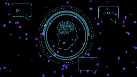 Animation-Des-Menschlichen-Kopfes-Und-Der-KI-Datenverarbeitung-Auf-Schwarzem-Hintergrund