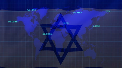 Animation-of-map-and-data-processing-over-flag-of-israel
