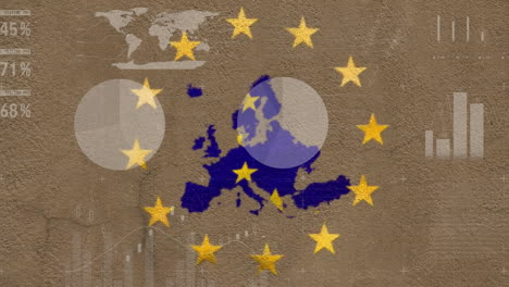 Animation-Der-Finanzdatenverarbeitung-Und-Der-Flagge-Der-Europäischen-Union