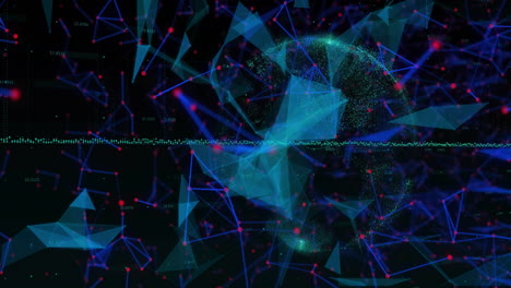 Animation-of-network-of-connections-over-globe-on-black-background