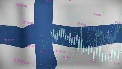 Animation-Von-Diagrammen-Zur-Datenverarbeitung-über-Der-Flagge-Finnlands
