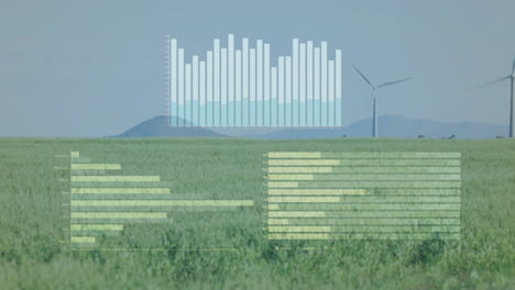 Animation-of-financial-data-processing-over-wind-turbines-field-in-countryside
