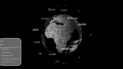 Animation-of-data-processing-and-globe-over-black-background