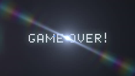 Animation-of-game-over-text-over-glowing-light-on-black-background