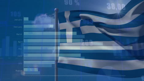 Animation-Der-Verarbeitung-Finanzieller-Daten-über-Der-Flagge-Griechenlands