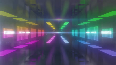 Animation-of-multicolored-lines-moving-in-tunnel-against-black-background