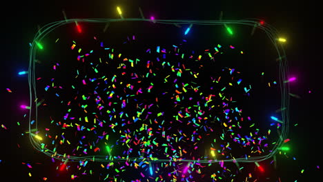 Animation-of-confetti-and-fairy-lights-on-black-background