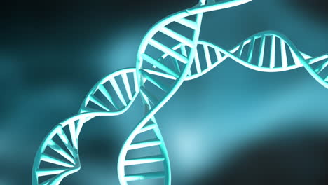 Animation-of-dna-strands-spinning-with-copy-space-over-green-background