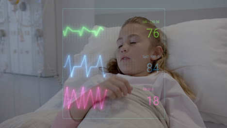 Animation-of-data-processing-over-caucasian-girl-patient-in-hospital-bed