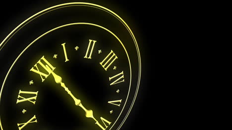Animation-of-clock-showing-midnight-on-black-background