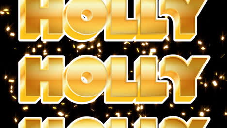 Animation-of-holly-holly-holly-text-over-glowing-lights-on-black-background
