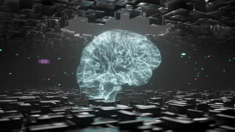 Animation-of-glowing-blue-human-brain-and-connections-on-black-background