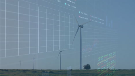 Animation-of-trading-boards-and-graphs-with-changing-numbers-over-windmills-against-sky