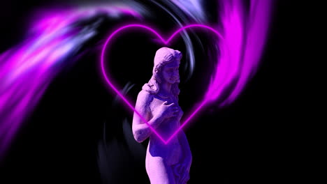 Animation-of-gray-sculpture-of-woman-over-shapes-and-heart