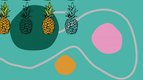 Animation-of-pineapples-and-colourful-shapes-on-green-background