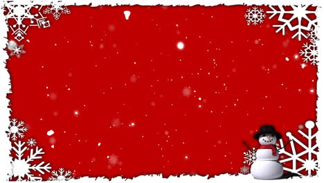 Animation-Von-Schnee,-Der-über-Die-Weihnachtliche-Winterlandschaft-Fällt,-Mit-Kopierraum-Auf-Rotem-Hintergrund