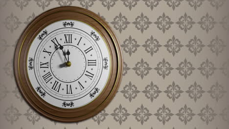 Animation-of-clock-ticking-over-pattern-on-brown-background