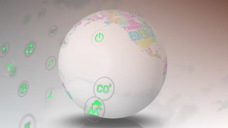 Animation-Von-Symbolen-über-Dem-Globus-Auf-Weißem-Hintergrund