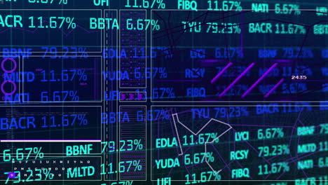 Animation-of-financial-data-processing-over-grid-on-dark-background