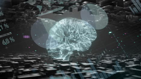 Animation-of-ai-data-processing-and-brain-over-black-background
