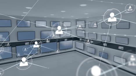 Animation-Eines-Netzwerks-Von-Verbindungen-Mit-Symbolen-über-Fernsehgeräten