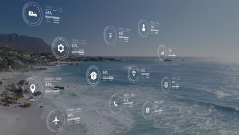 Animation-of-data-processing-with-icons-over-seaside-landscape
