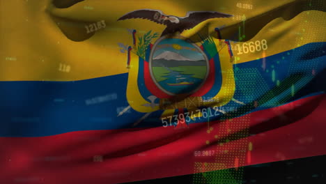 Animation-of-graph-and-data-processing-over-flag-of-ecuador