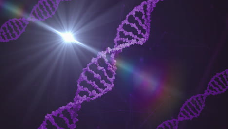 Animation-of-dna-strands-and-data-processing-over-dark-background