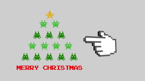 Animación-Del-Texto-De-Feliz-Navidad-Sobre-El-árbol-De-Navidad-Y-El-Cursor-Sobre-Fondo-Gris